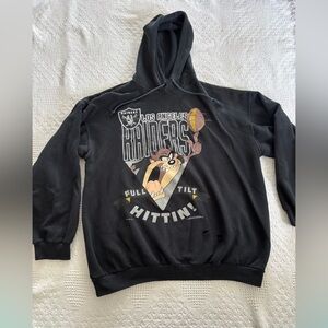 Los Angeles Raiders Vintage 90s Rare Taz Black Hoodie Size Large XL Tasmanian